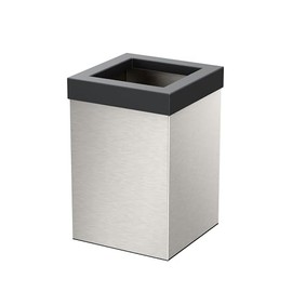 Gatco Modern Square Wastebasket, Satin Nickel and Matte Black Combo - Stainless Steel Trash Can with Removable Lid, Leakproof, 3 Gallon Capacity for Bathroom, Bedroom, Kitchen, or Office