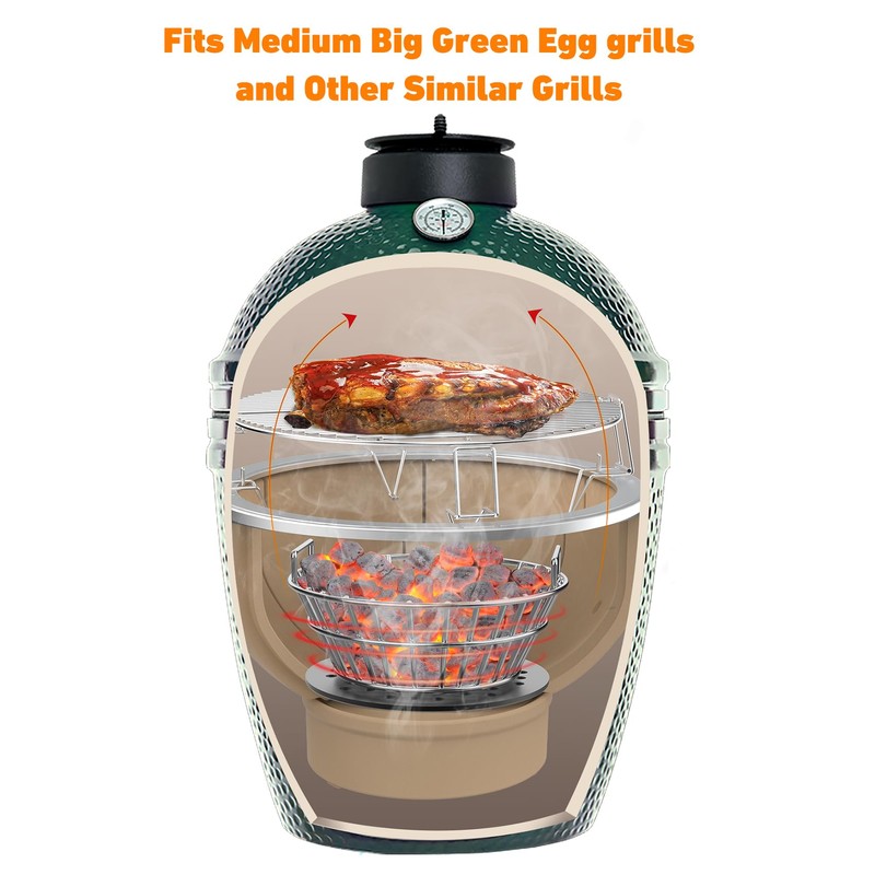 onlyfire Charcoal Ash Basket Fits Medium Big Green Egg, Stainless