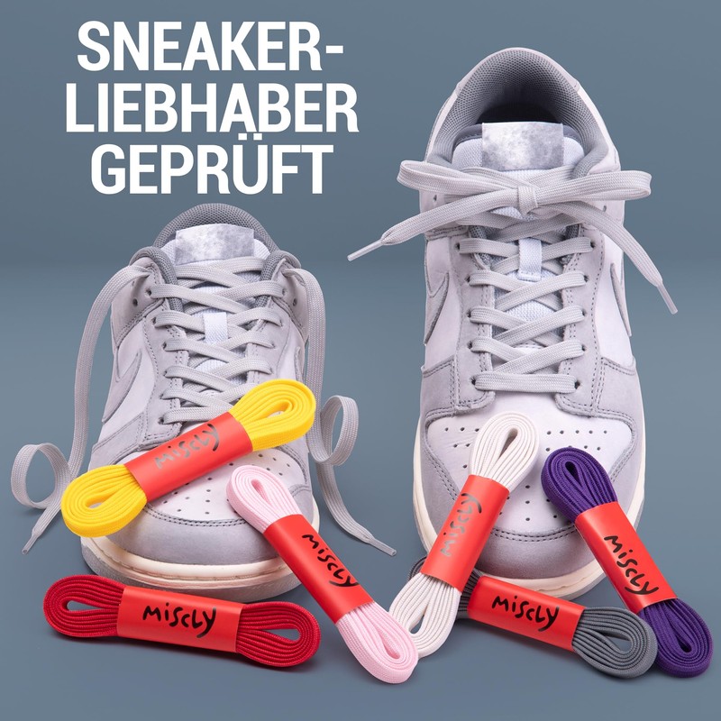 Miscly Flat Shoelaces - Various Lengths and Colours Available, lightgrey