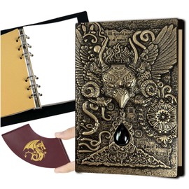 DDFE DND Campaign Journal/Notebook,Unique 400 Page Refillable Book with 3D Embossed Leather Cover-Ideal for Dungeons & Dragons Accessories D&D Gifts for DM's & Players Men & Women