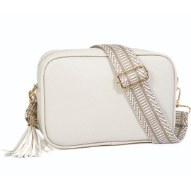 Mabel Crossbody Bags for Women Small Shoulder Handbag Bag with Wide Adjustable Canvas Strap, Lightweight Cross Body Bag for Ladies Girls Travel Shopping Work Daily Use (Cream)