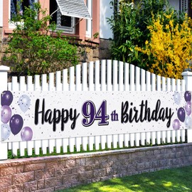 LASKYER Happy 94th Birthday Purple Yard Sign Banner - Cheers to 94 Years Old Birthday Home Outdoor Yard Sign Backdrop,94th Birthday Party Decorations.(9.8ft x 1.6ft)