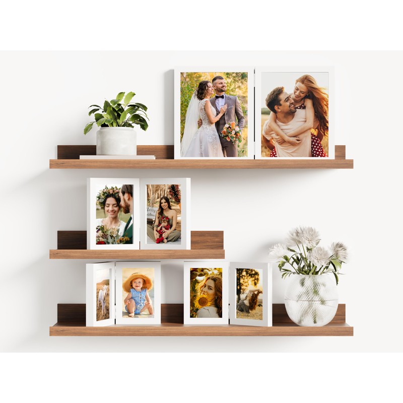 decorUhome Double 5x7 Picture Frame Vertical, Engineered Wood Bifold Photo