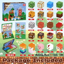 Magnetic Blocks-150PCS Grassland Magnetic Building Blocks Set, Kids Classroom Sensory Toy for Toddlers STEM Learning, Construction Stacking Toy for Kids 3+ Boys and Girls Christmas Birthday Gifts Toys