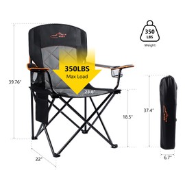 FAIR WIND Oversized Fully Padded Camping Chair, Heavy Duty Quad Fold Chair Arm Chair Support 350 LBS with Cup Holder, Collapsible Lumbar Back Chair Portable for Outdoor, Black