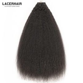 Lacerhair Natural Black Tape in Hair Extensions Real Human Hair Yaki Curly 100% Unprocessed Remy Tape ins Kinky Straight Human Hair for Black Women Heat Resistant 22 Inch 40Pcs 100G