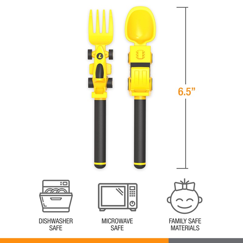 Dinneractive Utensil Set for Kids – Yellow Race Car Themed