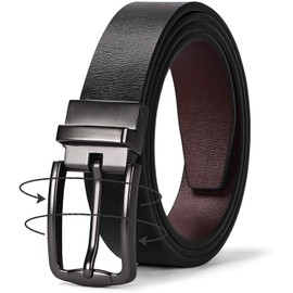 JASGOOD Women Leather Reversible Belt, Ladies Belt for Jeans with Rotated Buckle,B-Black/Coffee,Suit for Pants Size 32-36 Inches