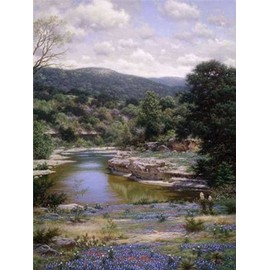 Larry Dyke - Bluebonnets Along the Frio 12 x 16 Signed Open Edition on Paper