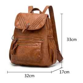 Monitika Women's Leather Waterproof Large Capacity Fashion Leisure School Backpacks, brown, m