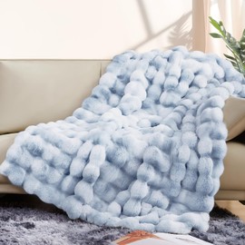 Touchat Luxury 1000GSM Faux Rabbit Fur Throw Blanket, Super Heavy Warm Cozy Grey Blankets for Couch Bed Sofa, Ruched Plush Fuzzy Elegant Soft Reversible Mink Blanket for Living Room Bedroom