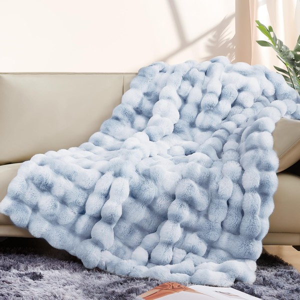 Touchat Luxury 1000GSM Faux Rabbit Fur Throw Blanket, Super Heavy