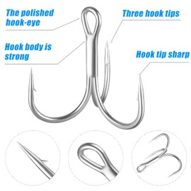 Treble Fishing Hook Strong Round Bend Treble Hooks 100PCS-200PCS Wide Gap High Carbon Steel Hooks for Lures Baits Size 4#-14#