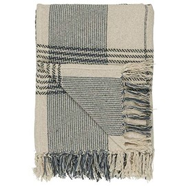 Ib Laursen 100% Cotton Blanket Throw Cream With Blue Check Pattern