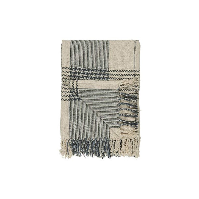 Ib Laursen 100% Cotton Blanket Throw Cream With Blue Check