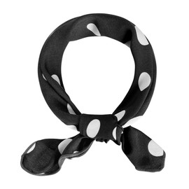 Allegra K Women's Scarf, Square, Silk-like, Dot Square Scarf, Neckerchief, Hair Decoration, Office, Uniform, Stylish, 19.7 inches (50 cm), Black with buckle