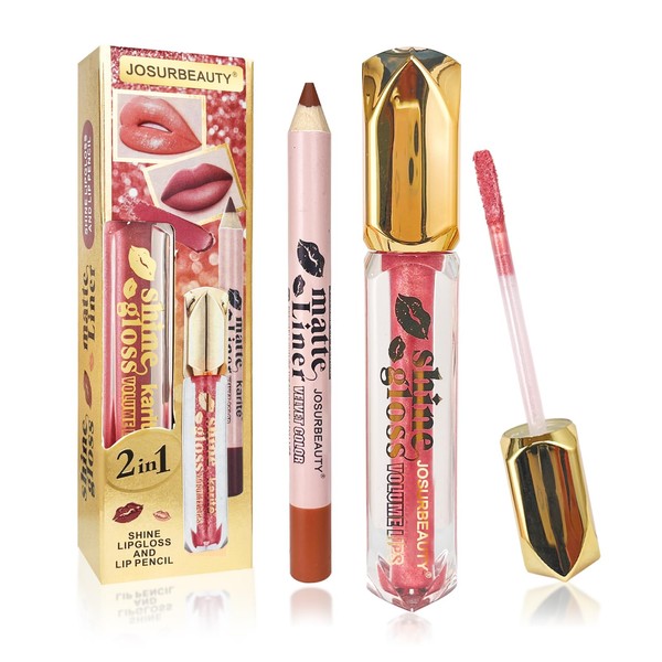 JOSURBEAUTY Glitter Matte Lipstick & Lipliner Pencil Setwith metallic shimmer