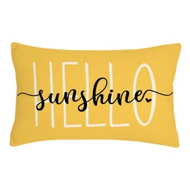 4TH Emotion Hello Sunshine Pillow Cover Farmhouse Yellow Lumbar Pillow Cover Spring Summer Decorations Cushion Case for Sofa Couch Polyester Linen 12x20 Inches