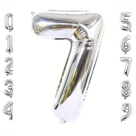 ProBytes Silver Foil Number Helium Balloons - 32 Inch / 82 Cm, Zero to Nine / 0 to 9 Numerical Digits 3D 4D 5D Inflatable Party Celebrations Events Birthdays Milestones Memories Decoration Metallic