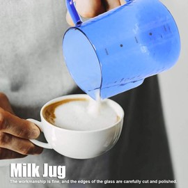 500ml Espresso Steaming Pitcher,Milk Frother Steamer Cup,Coffee Steaming Pitcher Milk Frothing Pitcher Multipurpose Borosilicate Glass Milk Jug for Coffee Milk(blue)