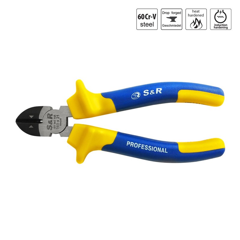 S&R Side cutter 160 x 21mm, Cr.-V with multi-component sleeves