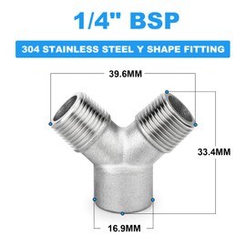 ERGAOBOY 2 PCS Y-Fitting Converter, 1/4" Male x 1/4" Male x 1/4" Female Fractional Tapered Thread, Stainless Steel 304 Cast Thread 3-Way Y-Fitting Union Nut Connector