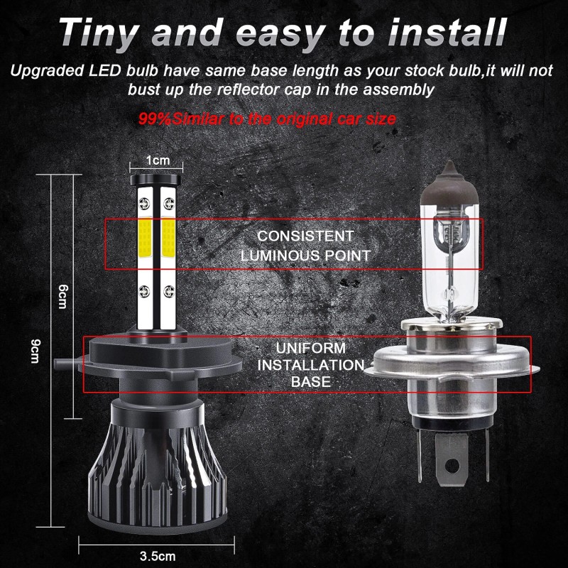 SHENKENUO 6000K LED High/Low Beam Headlight + Fog Light Bulbs