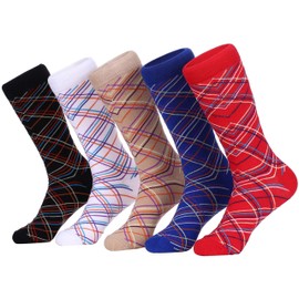 Marino Mens Patterned Dress Socks, Colorful Fun Socks, Fashion Cotton Socks - 5 Pack - Conventional Design Dress Socks - Criss Cross Streak - 13-15