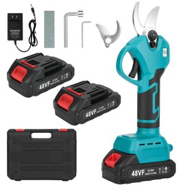 Electric Pruning Shears, Cordless Electric Scissors with 2 PCS Rechargeable 48V 2.0 Ah Batteries & 2 Blades, 1.6" Cutting Diameter Pruning Shears Garden Tool for Tree Trimming Branch Cutter