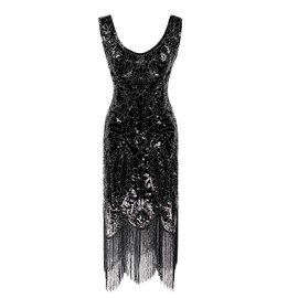 Women's Flapper Dress Sequin Cocktail 1920s Gatsby Dress w/Accessories Set (XX-Large, Style02-Black)