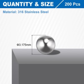 sourcing map 1/8" 3.175mm Bearing Balls, 200 Pcs 316 Stainless Steel G200 Precision Balls Metric Mixing Balls for Bearings Bicycles Casters