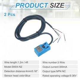 MECCANIXITY 2Pcs SN04-N2 Inductive Proximity Sensor, DC 6-36V 300mA NPN NC Normally Close Detection Approach Proximity Switch Detector 4mm 3 Wire for Industrial Automation,Blue