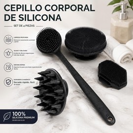 Cepillos exfoliantes de silicona Auzium - Set de 4 piezas para ducha y cuerpo