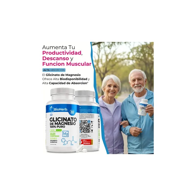 BioHerb® | Glicinato de Magnesio de 500 mg (Rinde Hasta