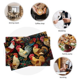 Rooster Placemats Set of 6 Rustic Country Farm Chicken Table Mats Washable Place Mats for Home Party Indoor Kitchen Dining Table Decoration 12x18 Inch