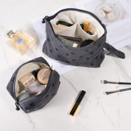 ZOEMTIU - Juego de bolsas de cosméticos pequeñas para mujer, bolsas de maquillaje portátiles de pana con bolsillos interiores (organizador grande), bonitas bolsas de cosméticos de pana pequeña bolsa