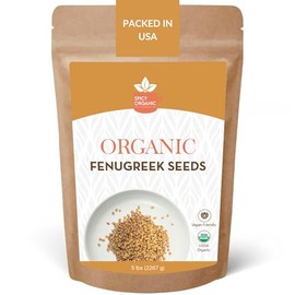SPICY ORGANIC Fenugreek Seeds 5 lbs. - Whole Methi Seeds for Tea, Hair Care, and Indian Spice Cooking - USDA Certified Organic, Non-GMO, Gluten-Free. Packaged in a Resealable Pouch