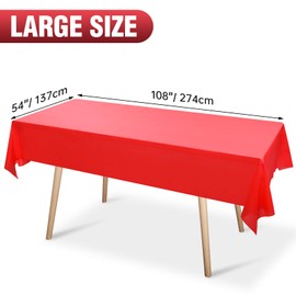 ZEBWAY 6 Pack Premium Disposable Plastic Tablecloth 54 X108 Inch Rectangle Solider Color Heavy Duty Table Cover for Dining Tables, Parties and Holidays Decorative (Red)
