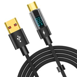 YACSEJAO 66W USB-C Cable with Digital Display 3.9FT USB A to USB C Fast Charging Cord with LED Display Monitor, PD 3.0/2.0 Support, Braided Nylon Cable