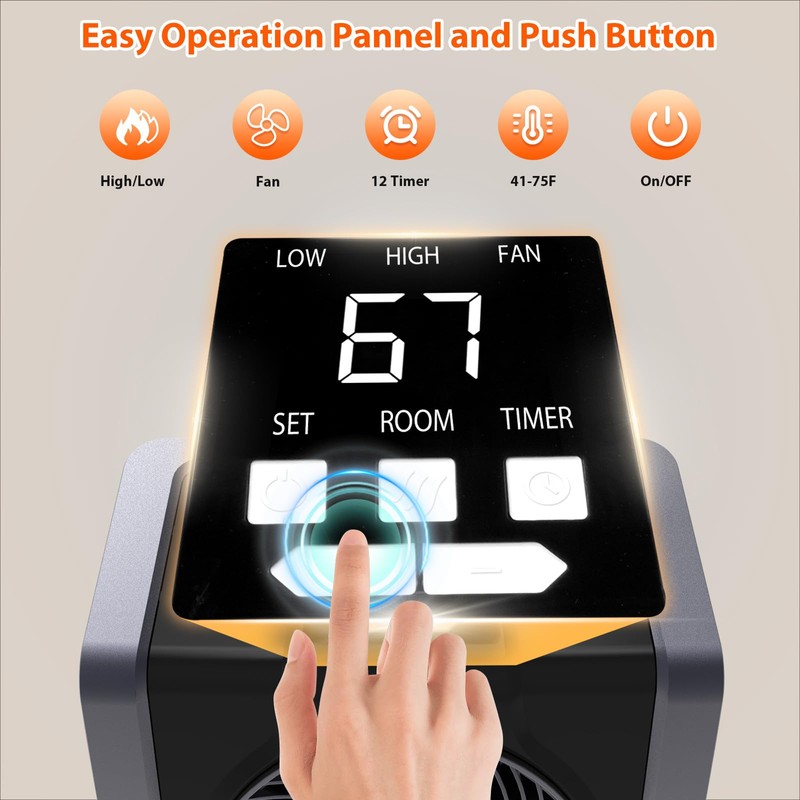 HEATIT Space Heater for Indoor, Digital Display with Thermostat, 1-12H