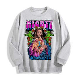 Mighty Retro Alien Jesus Graphic Crewneck Sweatshirt, US Warehouse, 6 ColorsSize: 2 XL, Color: Light Gray