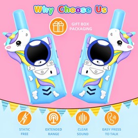 Unicorn Kids Walkie Talkies Rechargeable, 2 Miles Range 3 Channels 2 Way Radio, Birthday Gifts for Boys Girls,Family Games Outdoor Hiking Camping,3-12 Years Old Toys (Blue)