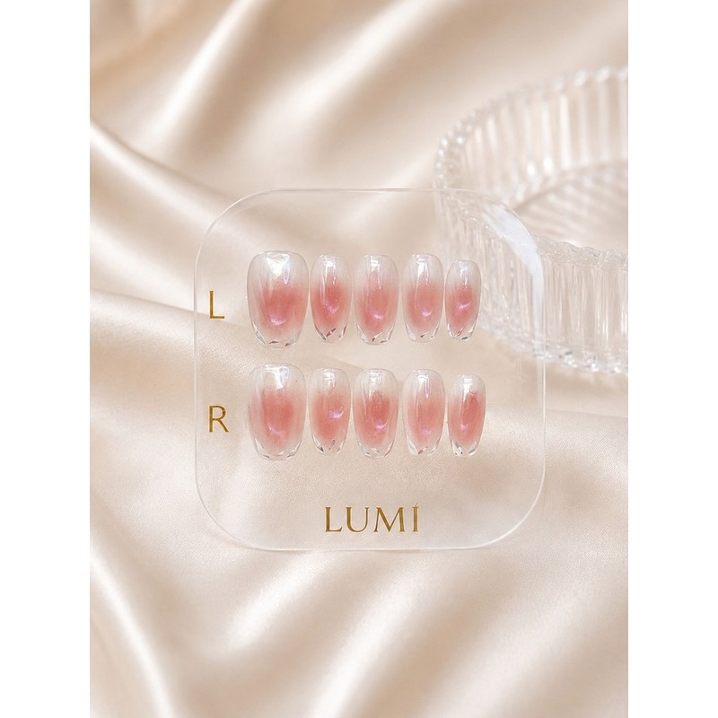 Rose Quartz Veil |Handmade Nail Tips - Coffin / 로즈쿼츠