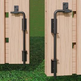 DJSUNPACKING 12" Heavy Duty Cane Bolt Gate Drop Rod with Black Finish-Steel Gate Ground Latch Designed for Wood Metal Vinyl Gates or Double Doors Fence Applications-2 Pack