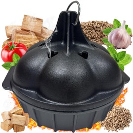 UKENEM Large Heavy Duty Cast Iron Roaster & Smoker Box, Pre-Seasoned Garlic Roaster for Grill, Oven, Stove, Smoking Wood Chips Roasting Garlic Veggies, Roasting Pan, Toaster Oven Garlic Baker Cookware
