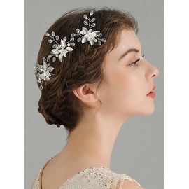 Wekicici 3pcs Silver Leaf Flower Bridal Hair Pins Crystal Bride Wedding Hair Pins Hair Accessories for Women Crystal Pearl Hair Pins for Women Party Prom