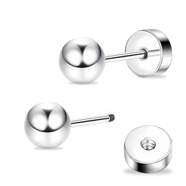 Artskin Women Flat Back Ball Stud Earrings Titanium Hypoallergenic Girls Earrings Studs for Sensitive Ears Simple Classic 5mm Flat Stud Earrings for Helix Tragus Cartilage (Ball - Silver)