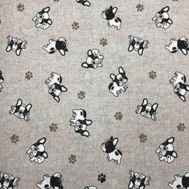 Kt KILOtela - Canvas Decorative Fabric, Home Accessories, Tablecloths, Cushions, Curtains, Bags, 100 cm Length x 280 cm Width, Dogs, French Bulldog, Beige, Black - 1 Metre