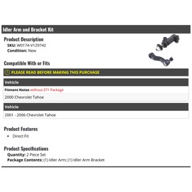 Marketplace Auto Parts - Idler Arm and Bracket Kit - 2 Piece - Compatible with 2000-2006 Chevy Tahoe