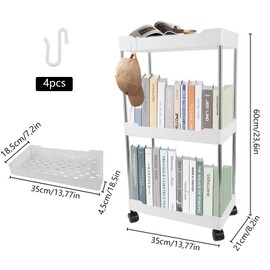 YOUNTHYE Kitchen Trolley Narrow 60 x 35 x 21 cm Kitchen Trolley with 3 Levels Trolley White Plastic Serving Trolley Space Saving Storage Trolley on Wheels Niche Trolley for Bathroom, Kitchen, Office